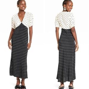 V Neck Black White Polka Dot A New Day Maxi Dress Size M NWOT